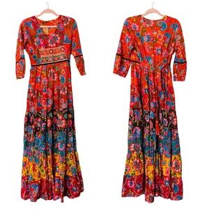 Rang Mantra Artisan India Boho Bohemian Hippie Multi Print Colorful Maxi Dress